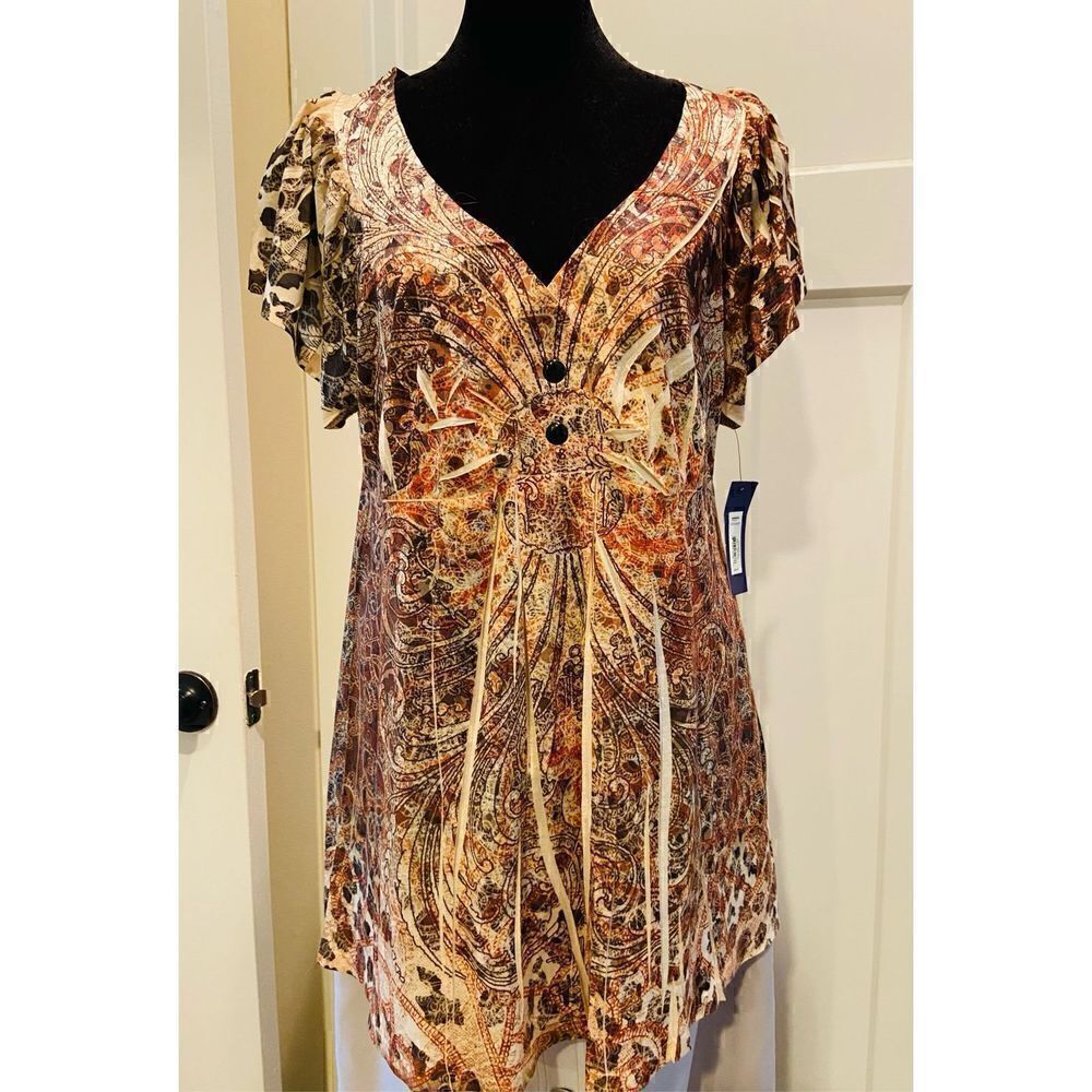 Apt. 9 Women's X Large V Neck Short Sleeve Blouse Jungle Print - New with Tags